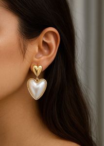 Pearl White Heart Shaped Drop Earrings