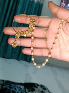 Gold-toned Nose Ring with attached chain + studs