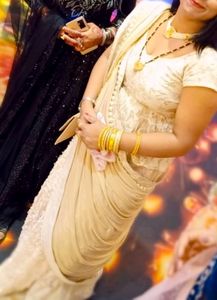 Lehenga Saree Golden And Cream