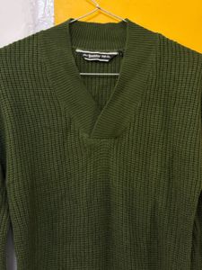 Green V-Neck Knit Sweater