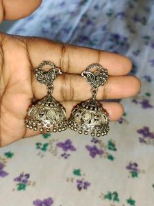 Silver Peacock Jhumka Earrings
