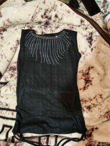 Glam Neck Black Top – Shimmer Elegance