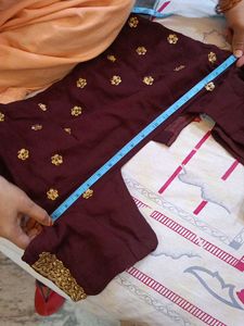Maroon &amp; Gold Embroidered Saree Set