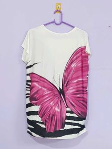 White Butterfly Print Top