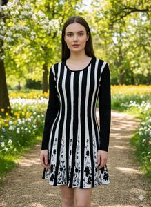 Chic Striped Fit & Flare Dress