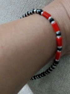 Gorgeous silver nazariya with red/black beads