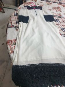Elegent White Georgette Kurta With Black Lace