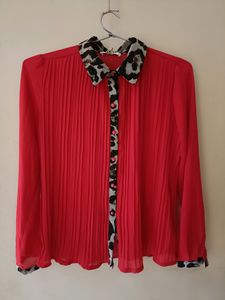 Red Animal Print Collar Shirt 🎀