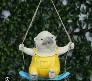 Polyresin Cute Hedgehog on Swing Decor for Garden