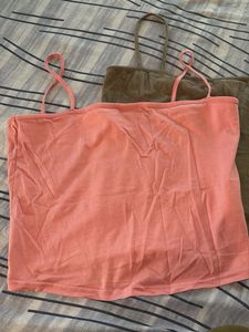 H&amp;M Olive green &amp; Baby pink camisole Tops