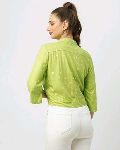 Green Polka Dot Tie-Front Top - KRAUS