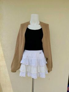 Beige Ribbed Knit Shrug