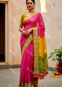 Pink & Yellow Saree with Embellishments
