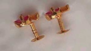 Gold plated Stud Earrings Combo- Red and Pink Ston