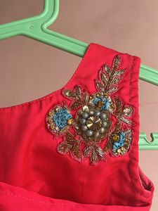Red Asymmetrical Blouse with Embellishments