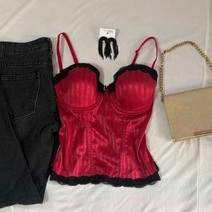Red & Black Corset Top