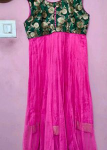 Pink Green Netted Anarkali
