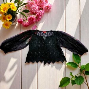 Elegant Black Mesh Sleeve Crop Top