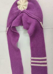 Purple Women Strip Knitted Woolen Cap Muffler