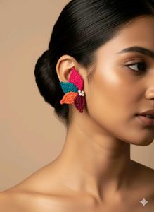 Unique leaf &amp; floral Crochet handmade Earrings