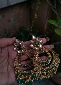 Statement Green &amp; Gold Earrings