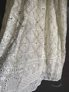 🦢 ✨Mirror Work White Anarkali Kurta With Dupatta