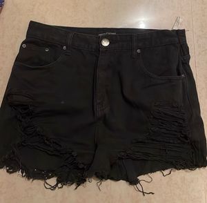 Distressed Black Denim Shorts