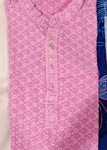 Festive Chikanwork Pink Kurta Pajama For Men