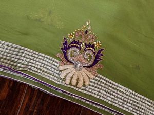 Olive Green Saree-Intricate Embroidery &amp; Blouse