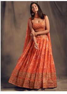 Orange& gold sequined lehanga Myntra