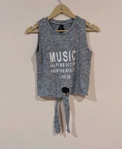 Gray Music Graphic Crop Top