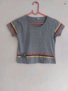 Striped Sleeve Gray Tee