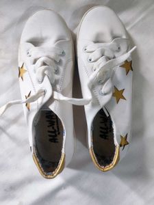 White Golden Starred Sneakers