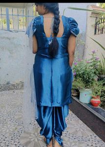 Blue Satin Dhoti Salwar Kurti