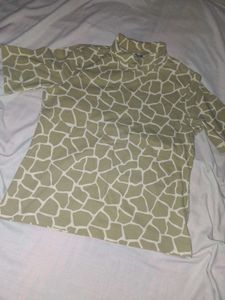 Tan & White Print Turtleneck T-shirt