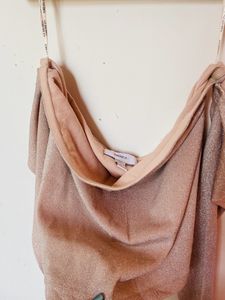 Shimmer Pink Tube Top With Attached Sleeves