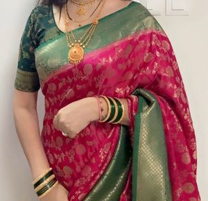 Pink &amp; Green Silk Saree