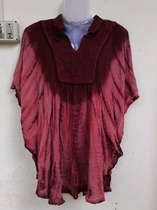Burgundy Tie-Dye Embroidered Caftan Top