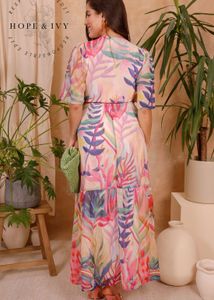 Hope &amp; Ivy Leah Flutter Sleeve Maxi Wrap Dress