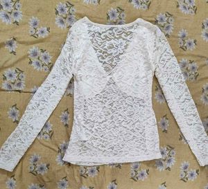 Elegant Cream Lace Long Sleeve Top