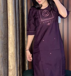 Plum Embroidered Kurti With Lining