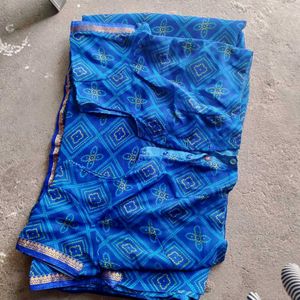 Blue Bandhani Saree &amp; Blouse
