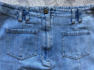 Light Wash Denim A-Line Mini Skirt w/ Pockets