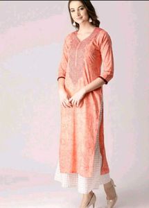 Embroidered Sharbati (Pastel Orange) Kurta