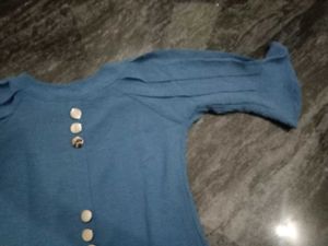 Blue Button-Down Puff Sleeve Top