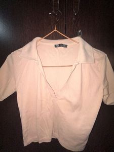 Zara Ribbed Polo Top