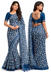 Floral Print Blue Saree