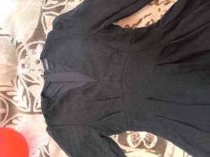 Women Fit &amp; Flare Dress with Swiss-Dot Detail