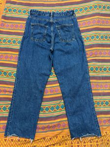 High Waisted Blue Straight Fit Jeans