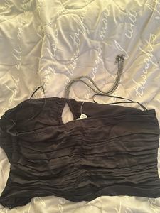 H&amp;M Gathered satin halter-neck top